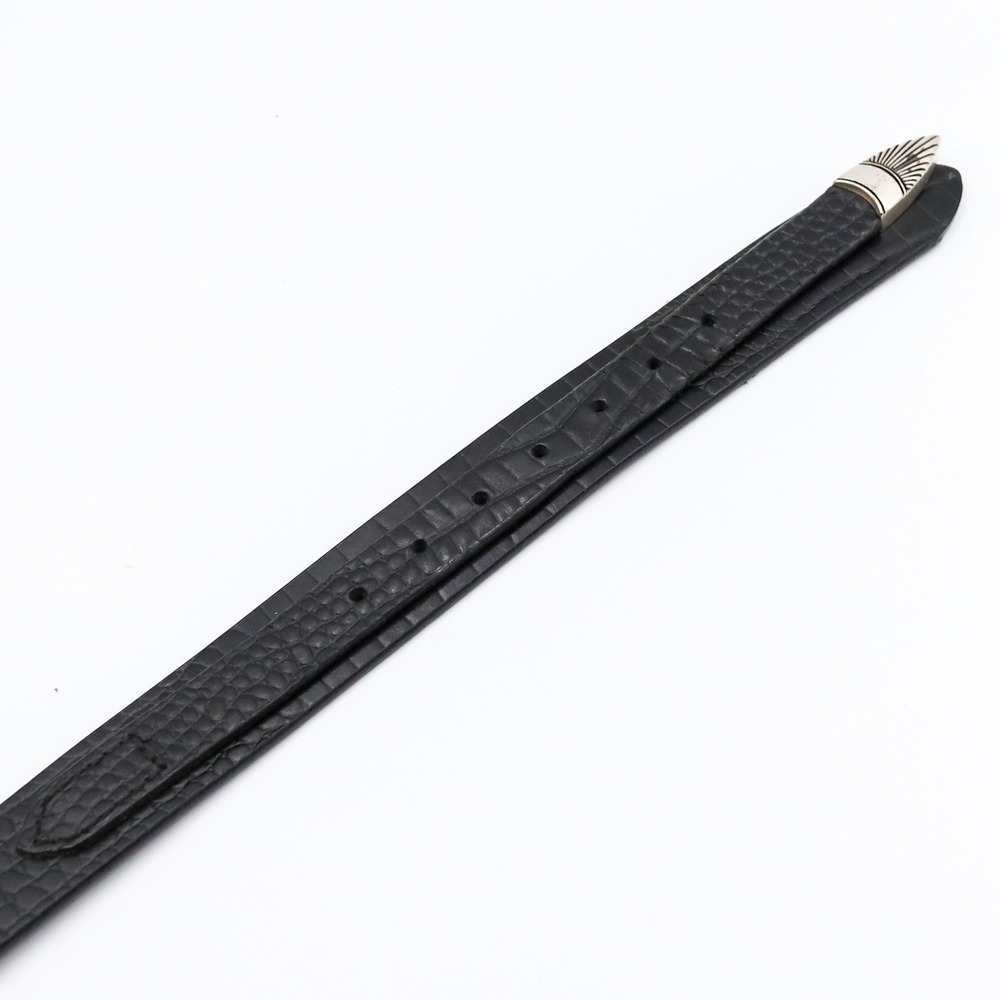 Western Ranger Black Croc Embossed Belt Double Tip Silver Tone Sunburst Buckle - Picture 6 of 12